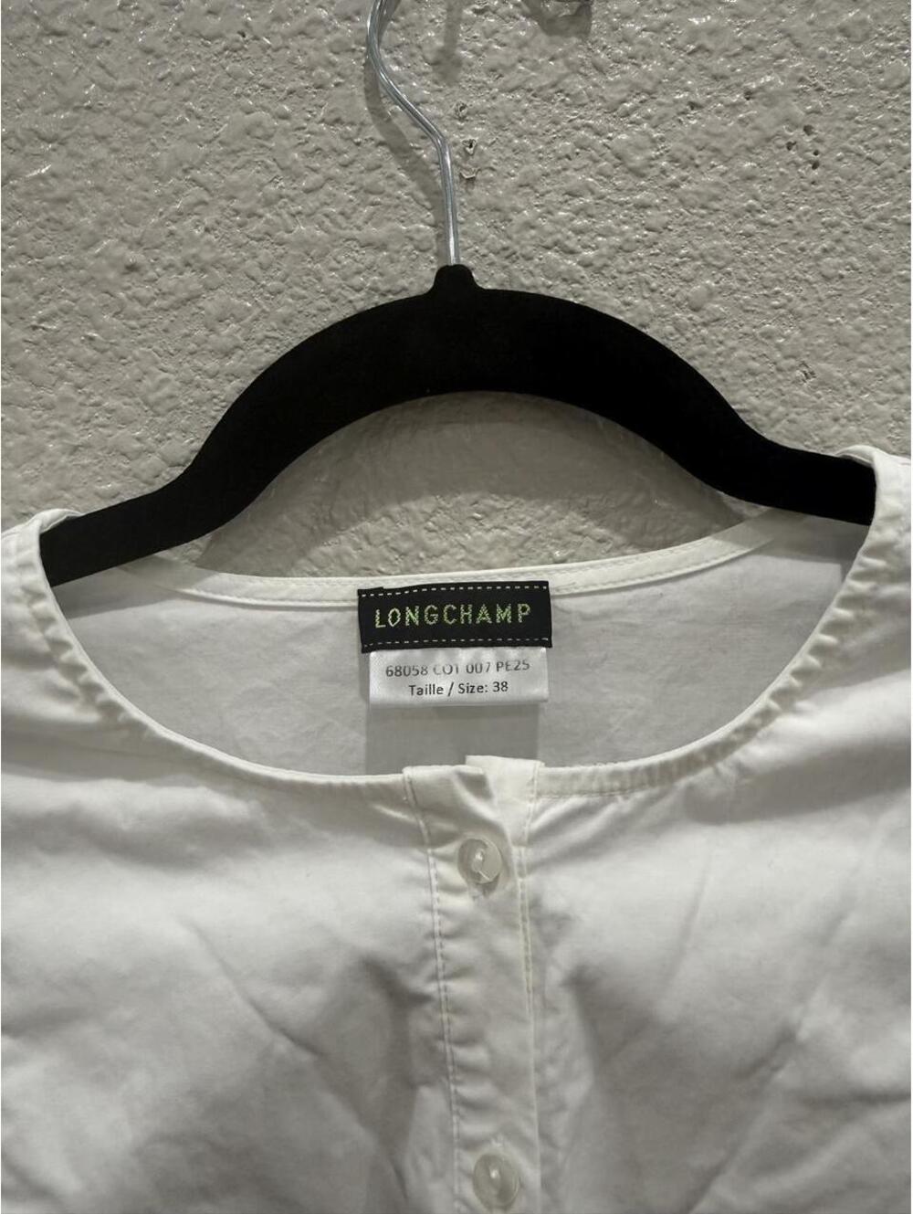 Longchamp Collarless Long-sleeve Cotton Blouse | US 6 - Picture 3 of 5